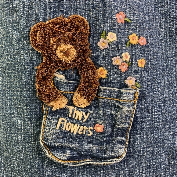COCO-5 Vintage Embroidered Novelty‎ Teddy Bear Flowers Western Denim Midi Skirt - Picture 8 of 14